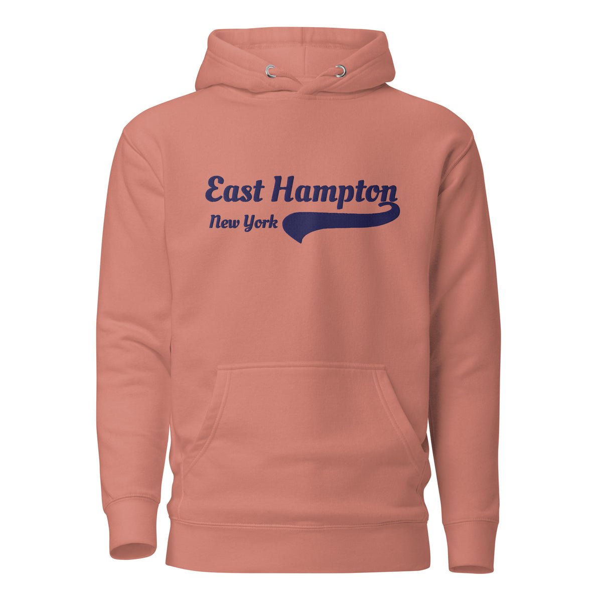 East Hampton embroidered hoodie in dusty rose, front view