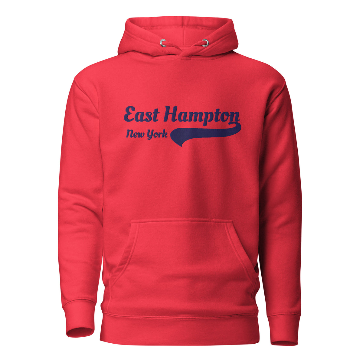 East Hampton embroidered hoodie in team red, front view